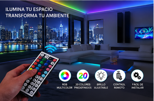 Tira LED RGB Inteligente – Control por App y Mando a Distancia