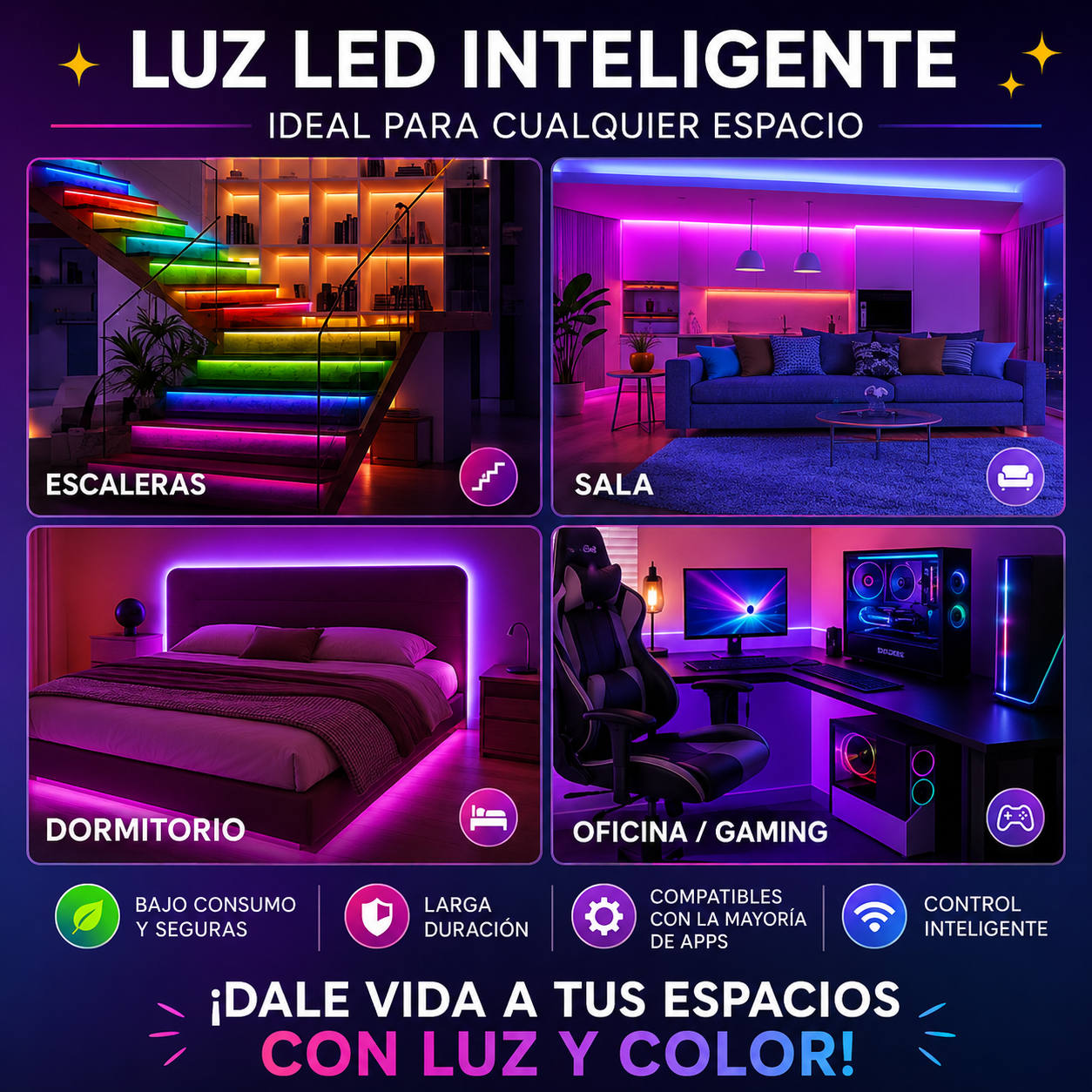 Tira LED RGB Inteligente – Control por App y Mando a Distancia